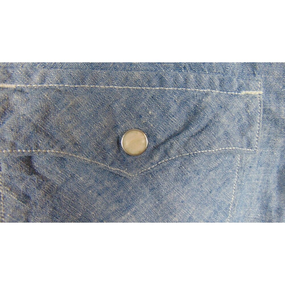 Martin + Osa Womens Denim Pearl Snap Shirt Western Short Sleeve Linen Blue Small - Picture 6 of 10